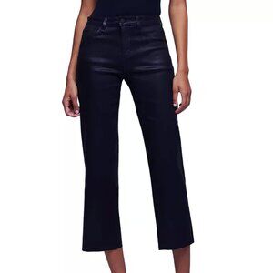 L'AGENCE Wanda Cropped High Rise Wide Leg Jeans in Black Noir Coated